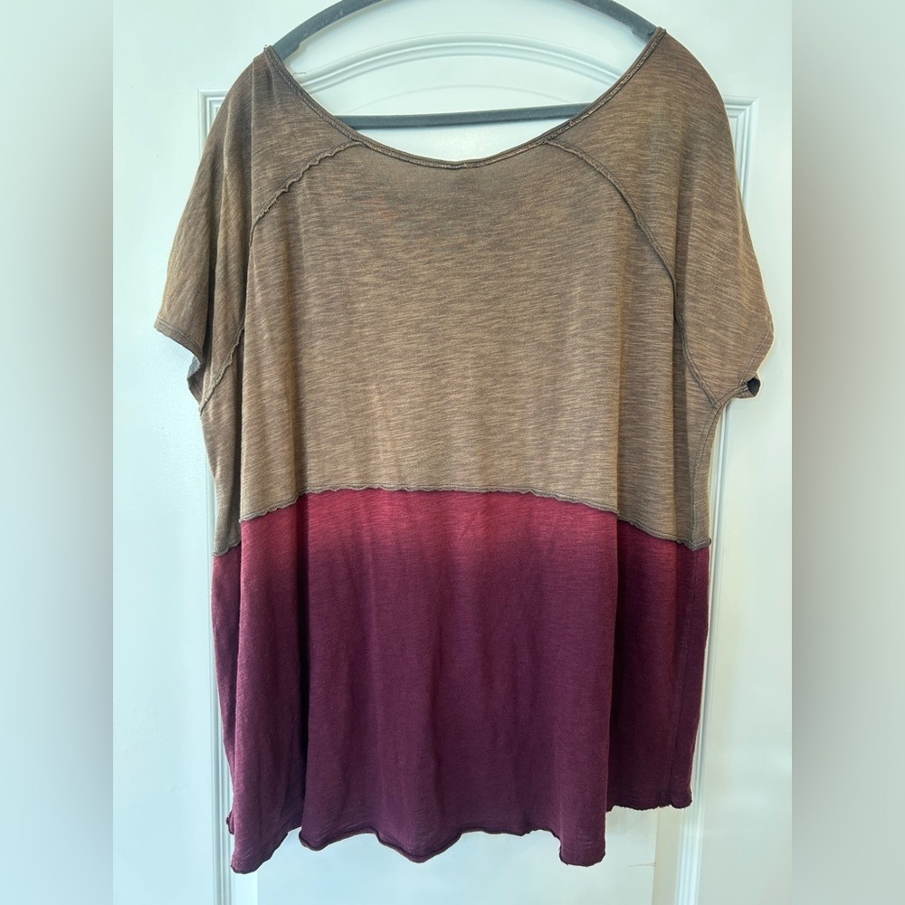 EUC Free People We the Free Midnight Color Block Cotton Oversized Boho Tee - Picture 4 of 6